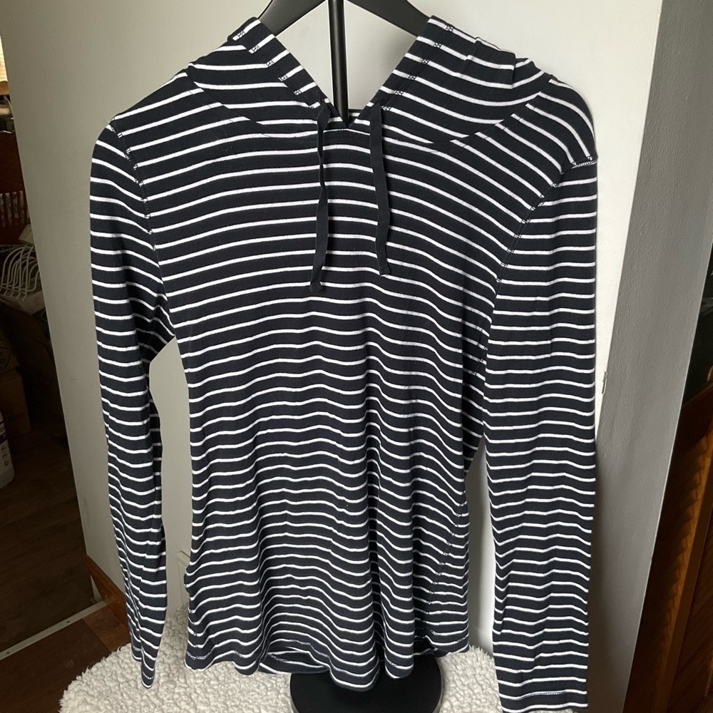 Navy Blue and White Striped Hoodie